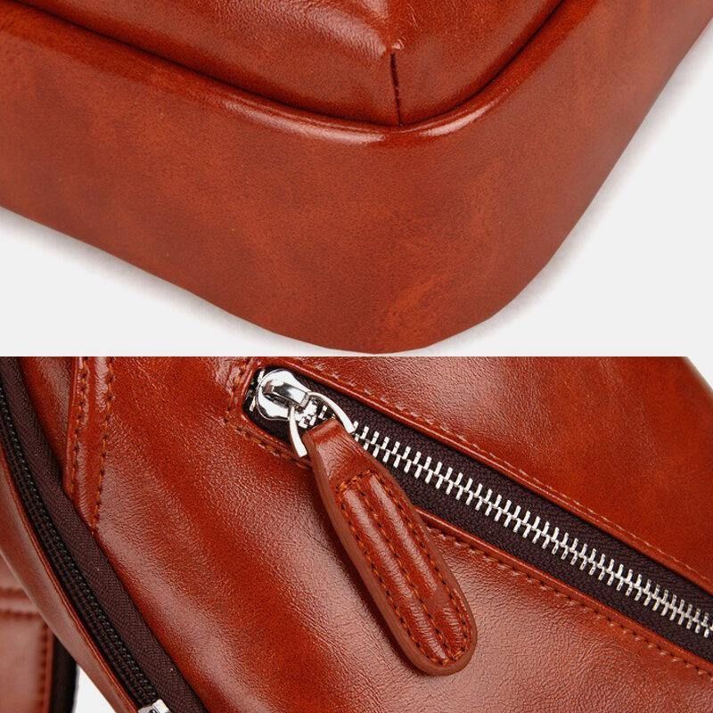 Menn Faux Leather Oil Leather Business Casual Travel Vanntett Skulderveske Brystveske