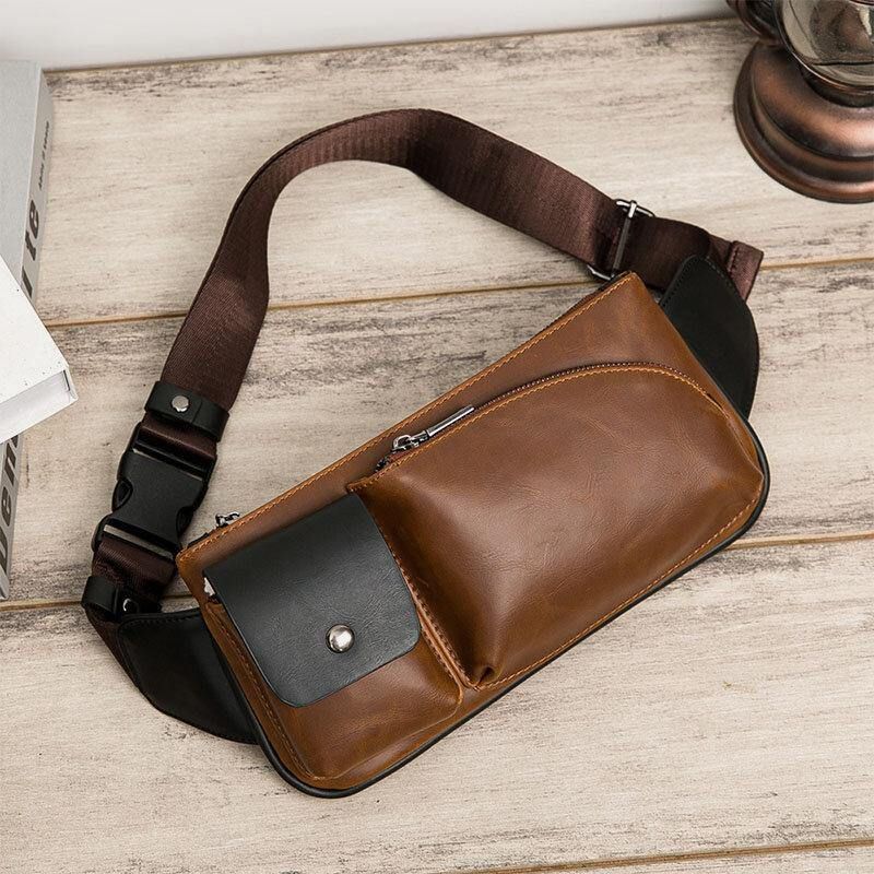 Menn Faux Leather Retro Business Casual Multi-Bære Midjeveske Brystveske Sling Bag