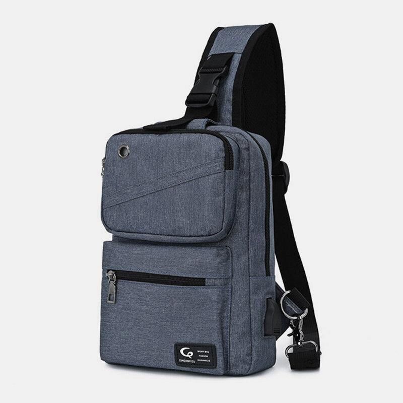 Menn Med Stor Kapasitet Usb-Oppladbart Hull For Hodetelefoner Vanntette Brystvesker Skulderveske Crossbody-Vesker