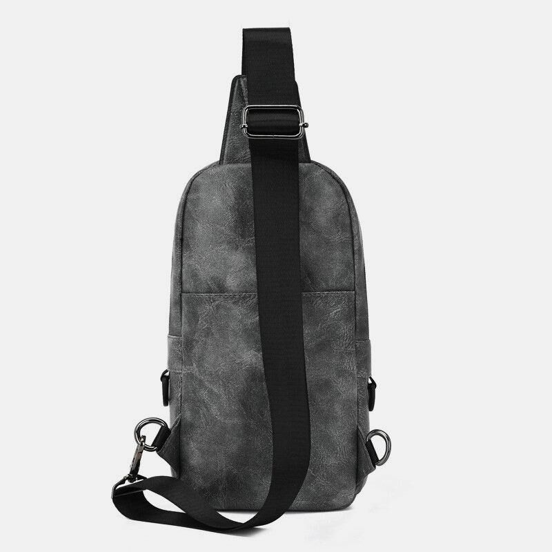 Menn Pu-Skinn Vanntett Hodetelefonhull Med Flere Lommer Uformelle Brystvesker Skulderveske Crossbody-Vesker