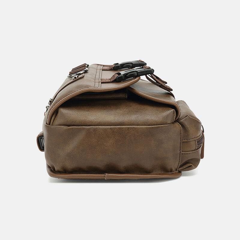 Menn Pu-Skinn Vintage Multifunksjons Øretelefonhull Usb-Lading Crossbody Bag Brystveske Sling Bag