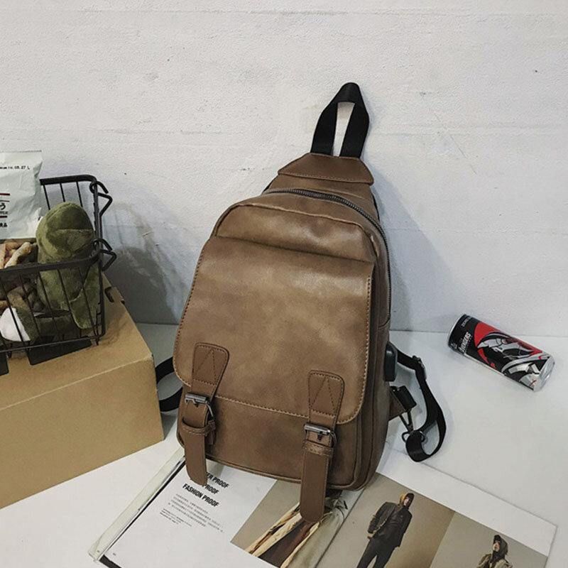 Menn Retro Øretelefonhull Multi-Bære Usb Lading Flerlags Vanntett Crossbody Bag Bryst Bag Sling Bag