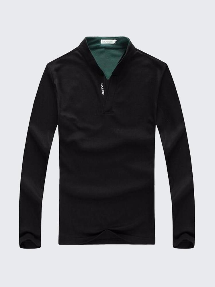 6 Farger Herresport Ensfarget Langermet Golfskjorte Casual Stativ Krage Topper