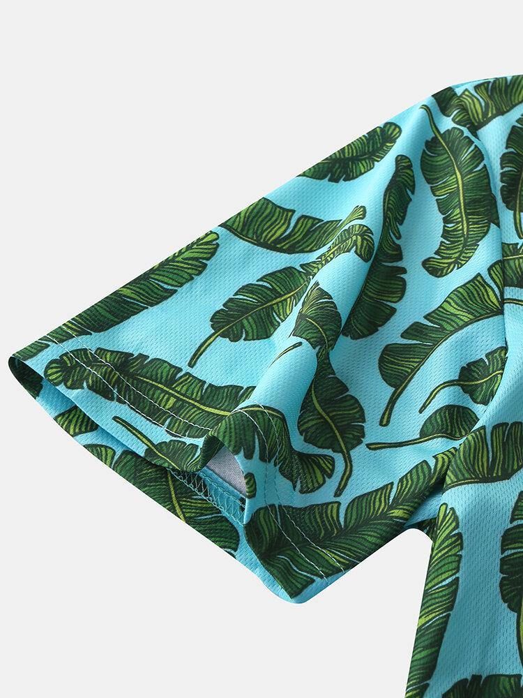 Menn Casual Holiday Banana Leaf Print Golfskjorte