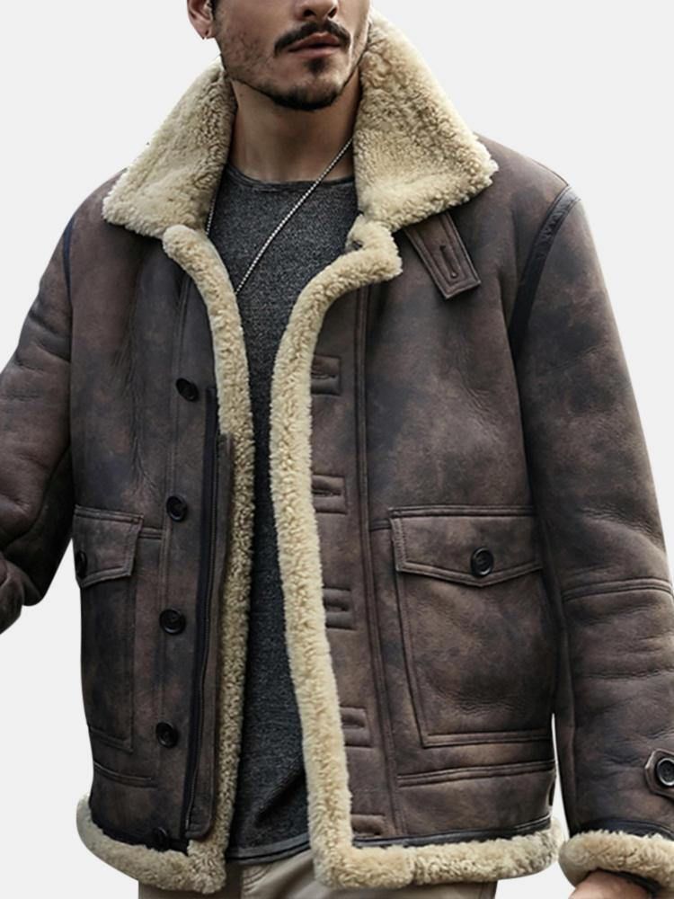 Charmkpr Biker-Jakke For Menn Big Pocket Shearling Imitert Skinn