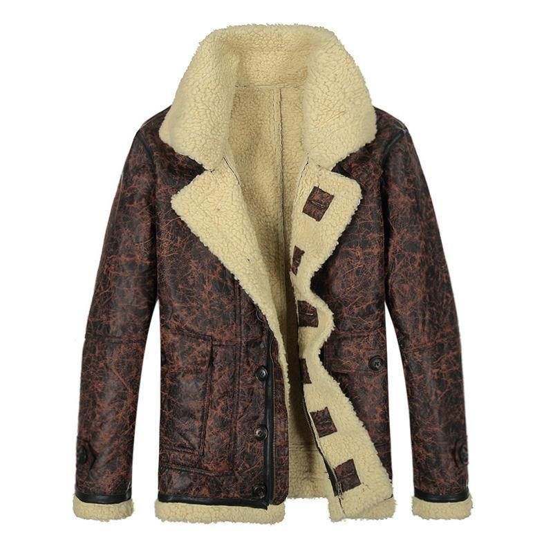 Charmkpr Biker-Jakke For Menn Big Pocket Shearling Imitert Skinn