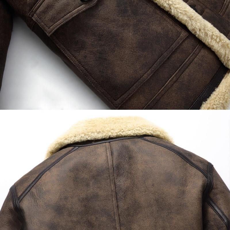 Charmkpr Biker-Jakke For Menn Big Pocket Shearling Imitert Skinn