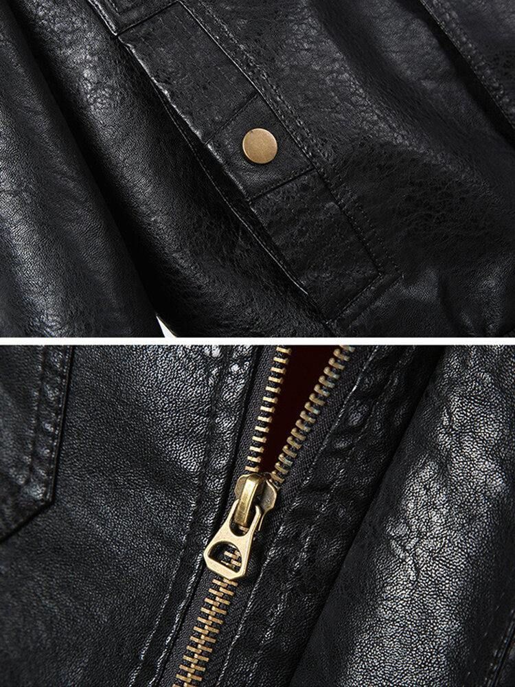 Herre Pu Leather Badge Zip Front Biker-Jakker Med Klafflommer