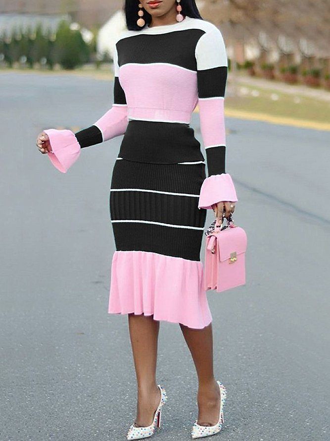 Daily Elegant Striped Mermaid Midi-Skjørt