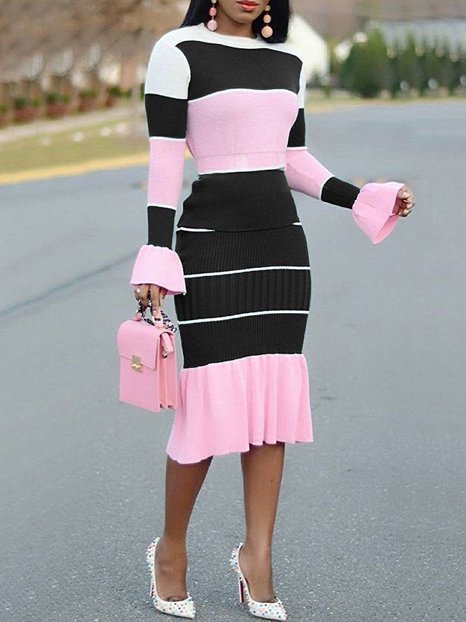 Daily Elegant Striped Mermaid Midi-Skjørt