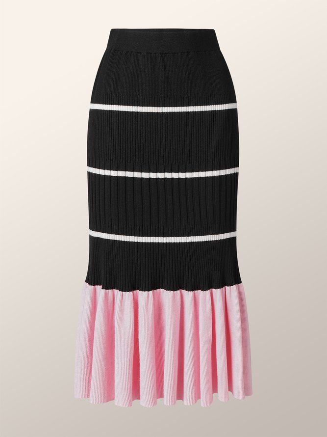 Daily Elegant Striped Mermaid Midi-Skjørt