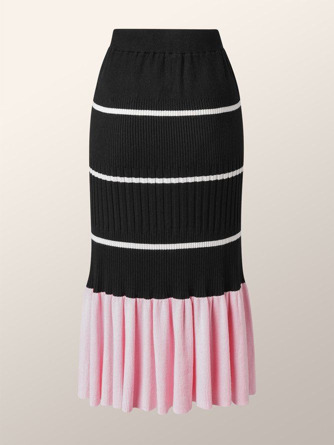 Daily Elegant Striped Mermaid Midi-Skjørt