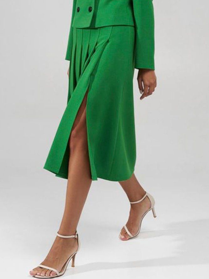 Daily Plain Green Regular Fit Elegant Skirt