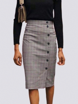 Elegant Regular Fit Grid Midi-Skjørt