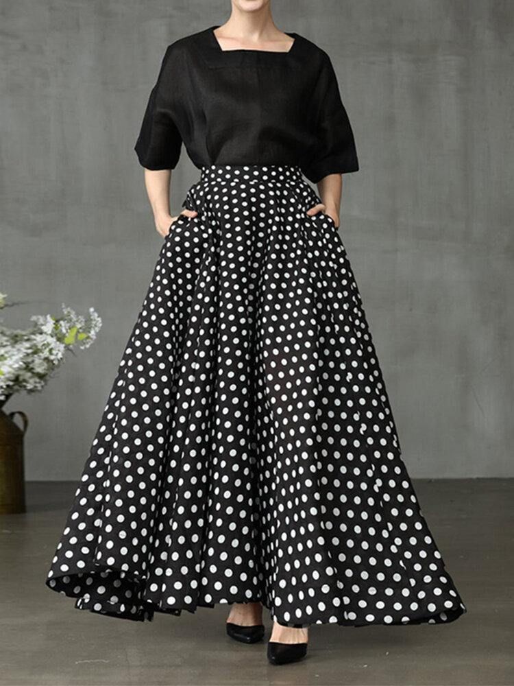 Kvinner Polka Dot Print Loose Big Swing Sidelommer Uformelt Langt Skjørt