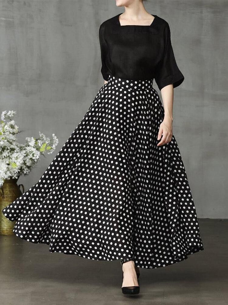 Kvinner Polka Dot Print Loose Big Swing Sidelommer Uformelt Langt Skjørt