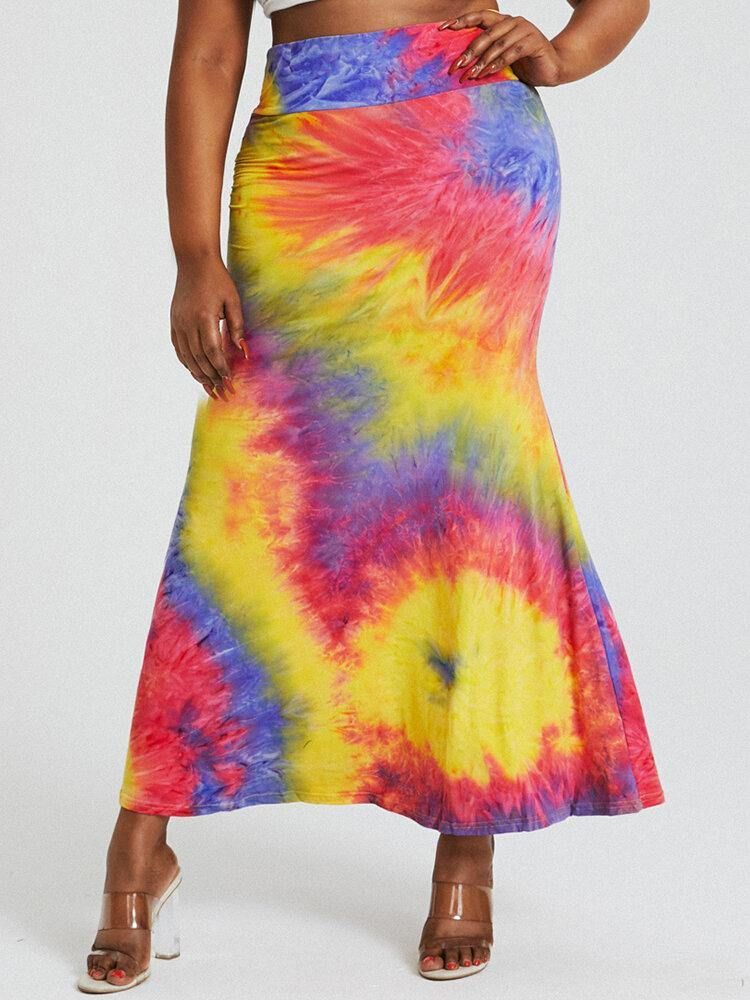 Tie Dye Print Høy Midje Rumpe Bodycon Langt Skjørt