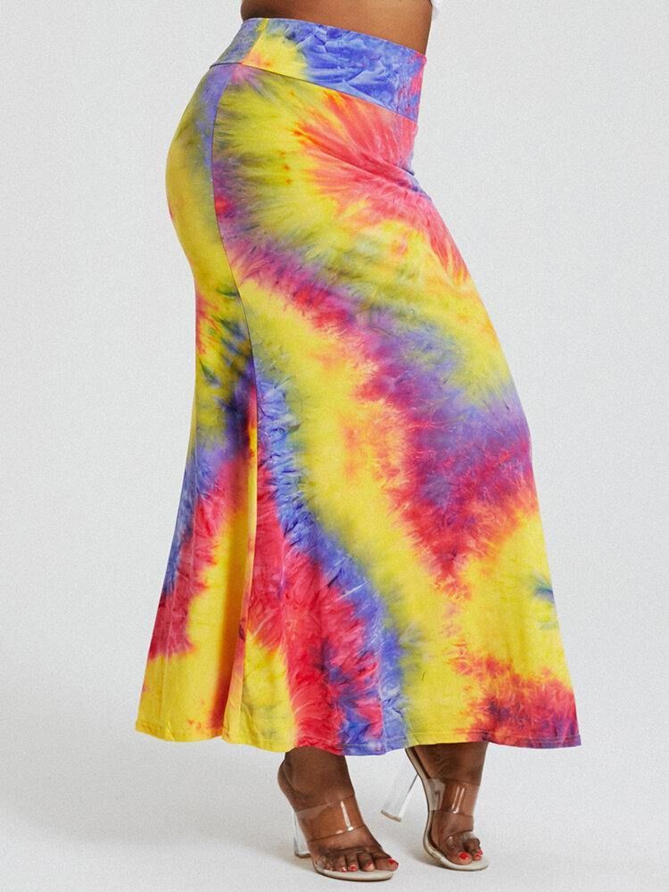 Tie Dye Print Høy Midje Rumpe Bodycon Langt Skjørt