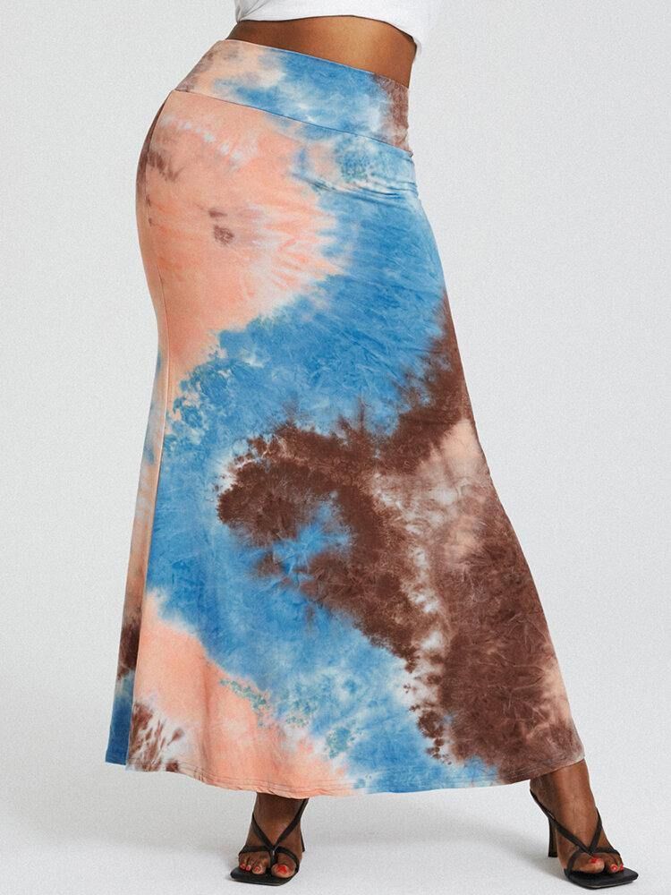 Tie Dye Print Høy Midje Rumpe Bodycon Langt Skjørt