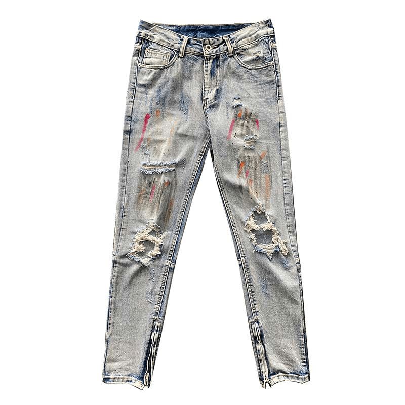 High Street Splash Ink Paint Rendering Ripped Jeans