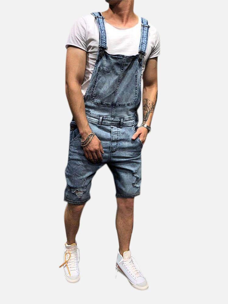 Menn Slim Fit Denim Short Casual Jumpsuit