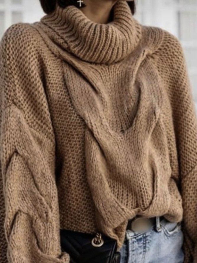 Daily Winter Plain Løs Turtleneck Genser