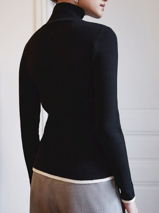 Høstfargeblokk Høy Elastisitet Tight Langermet Daily Sweater