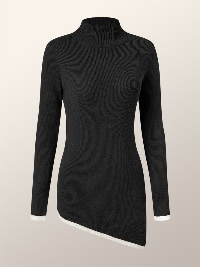 Høstfargeblokk Høy Elastisitet Tight Langermet Daily Sweater