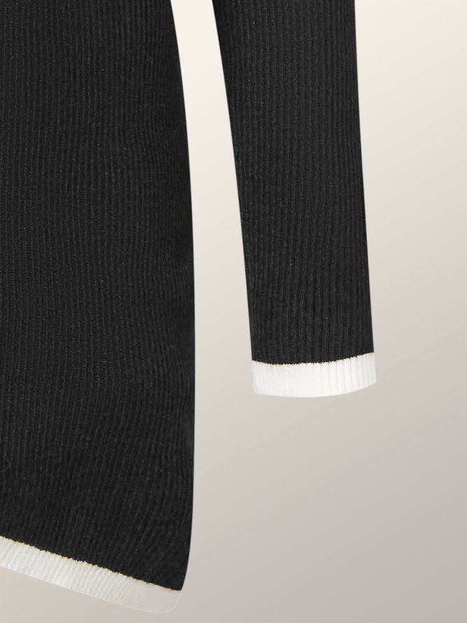 Høstfargeblokk Høy Elastisitet Tight Langermet Daily Sweater