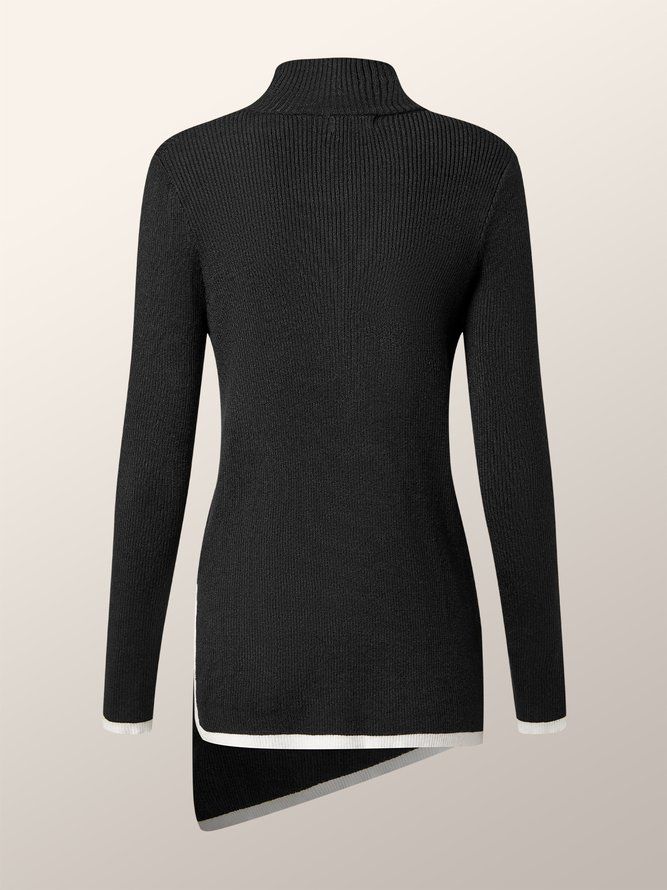 Høstfargeblokk Høy Elastisitet Tight Langermet Daily Sweater