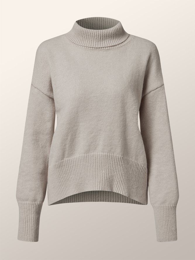 Høyhals Solid Enkel Off Shoulder Genser