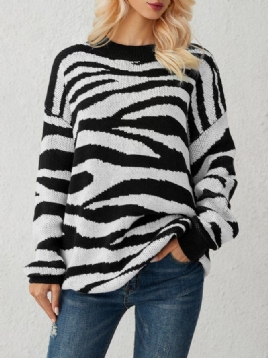 Hvit Zebra Strikket Casual Genser