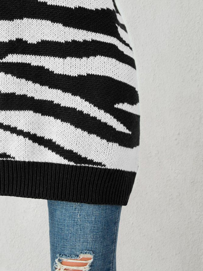 Hvit Zebra Strikket Casual Genser