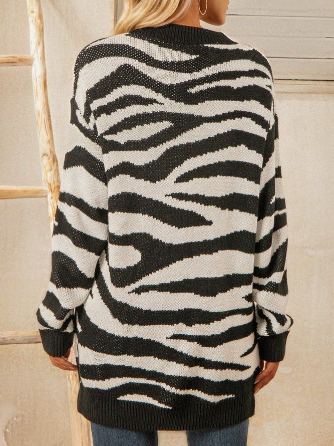 Hvit Zebra Strikket Casual Genser