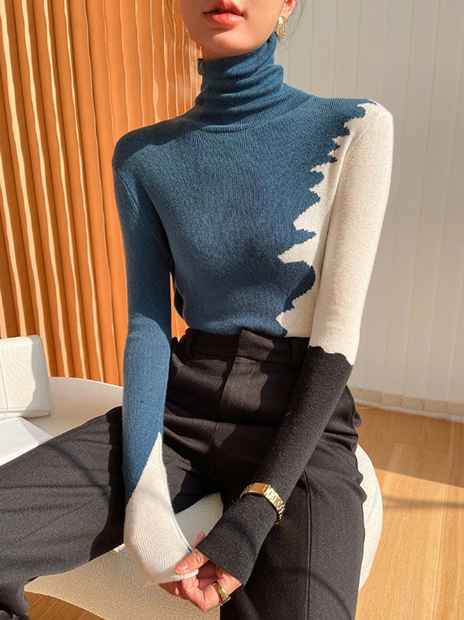 Mote Langermet Turtleneck Color Block Genser