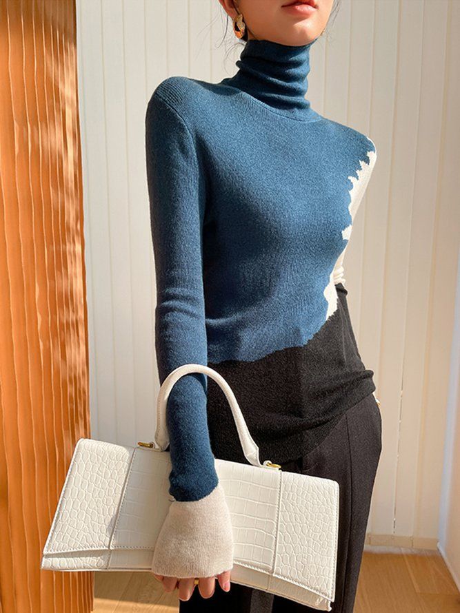 Mote Langermet Turtleneck Color Block Genser