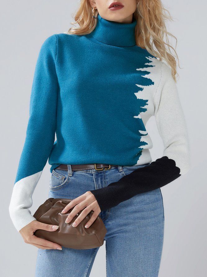 Mote Langermet Turtleneck Color Block Genser