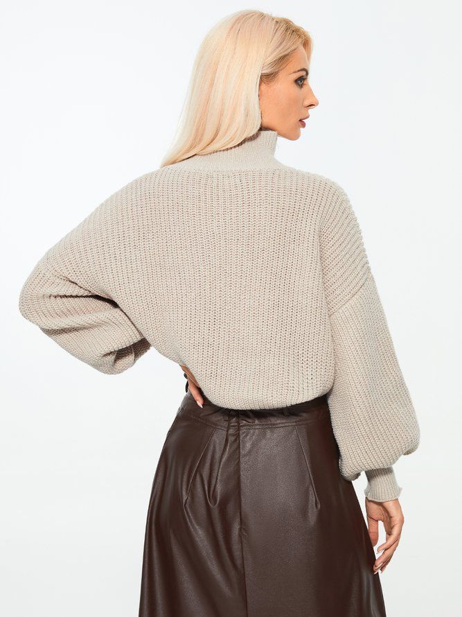 Off Shoulder Bomullsblandinger Uformell Genser Med Høy Hals