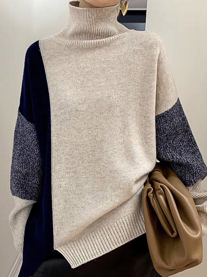 Turtleneck Loose Urban Color Block Genser