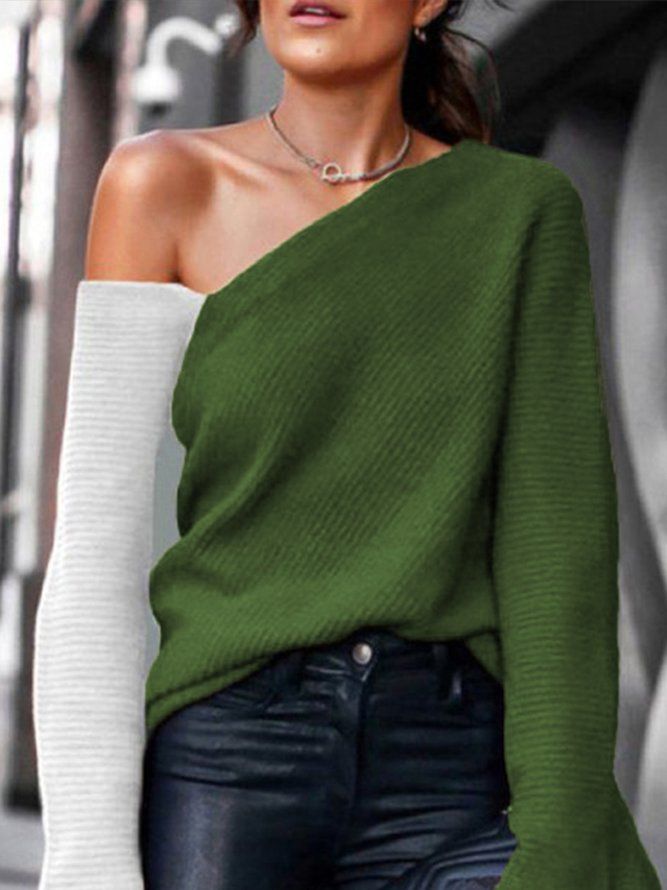 Urban Cold Shoulder Color Block Løs Genser