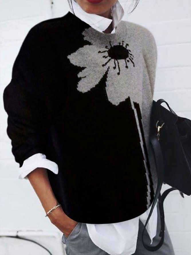 Urban Loose Crew Neck Floral Langermet Genser