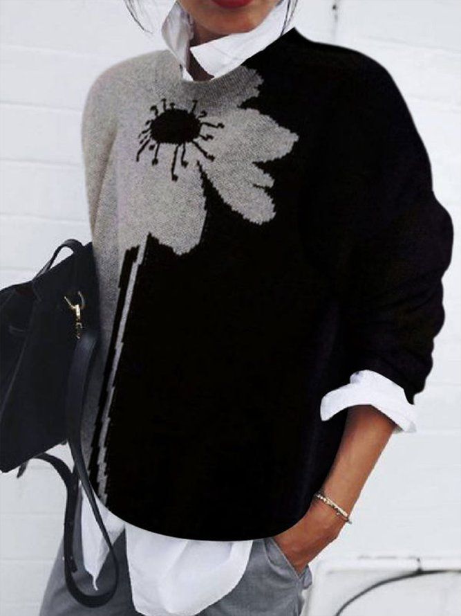 Urban Loose Crew Neck Floral Langermet Genser