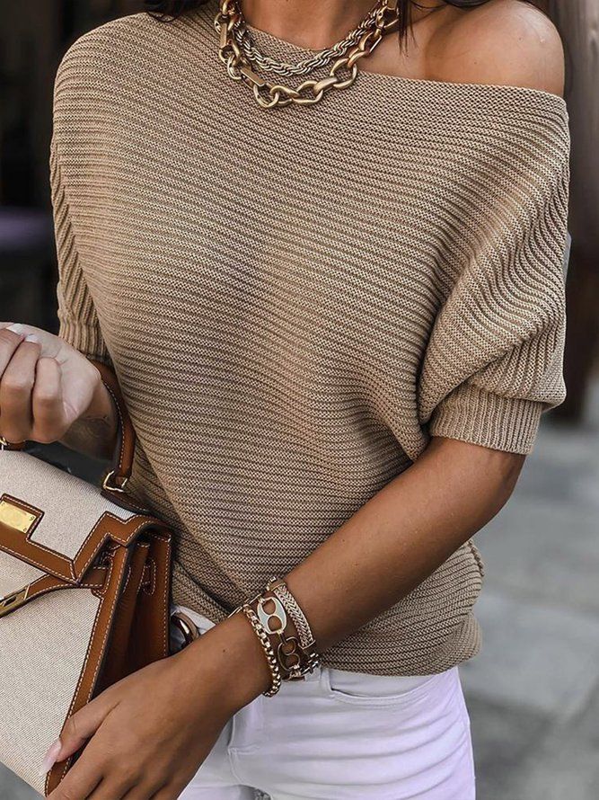 Urban Plain Loosen Half Sleeve Daily Sweater