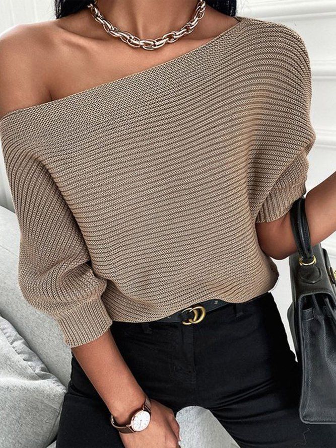 Urban Plain Loosen Half Sleeve Daily Sweater