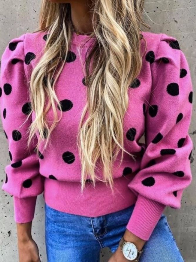 Vinter Med Rund Hals Regular Fit Polka Dots Polka Dots Langermet Daily Sweater