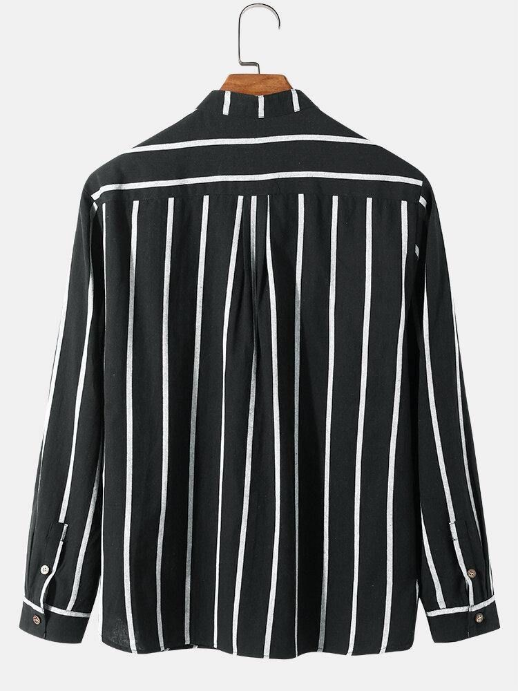 100 % Bomull Klassiske Stripeprint Lange Armer Henley-Skjorter For Menn