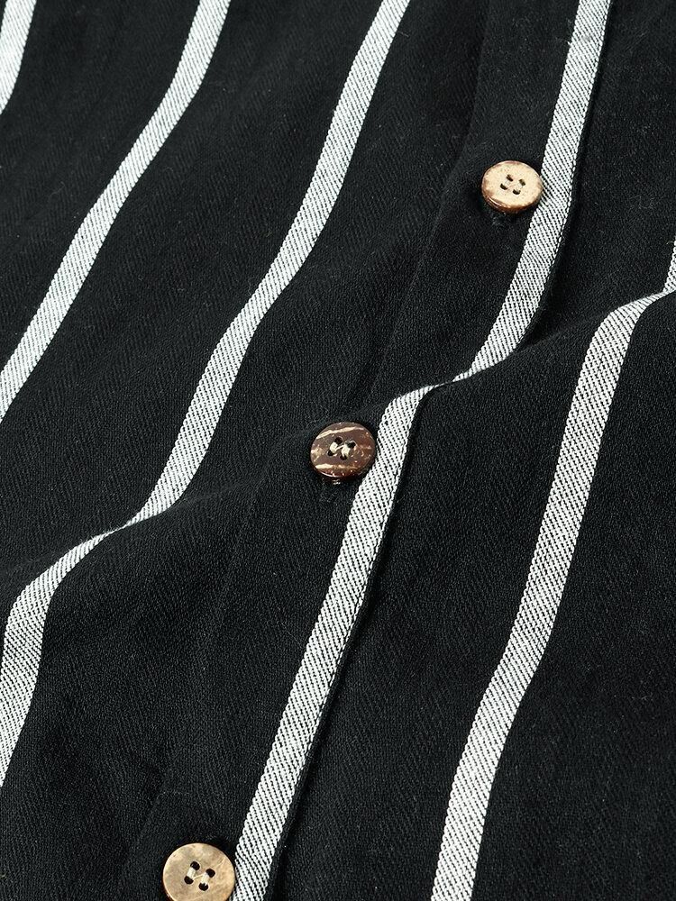 100 % Bomull Klassiske Stripeprint Lange Armer Henley-Skjorter For Menn