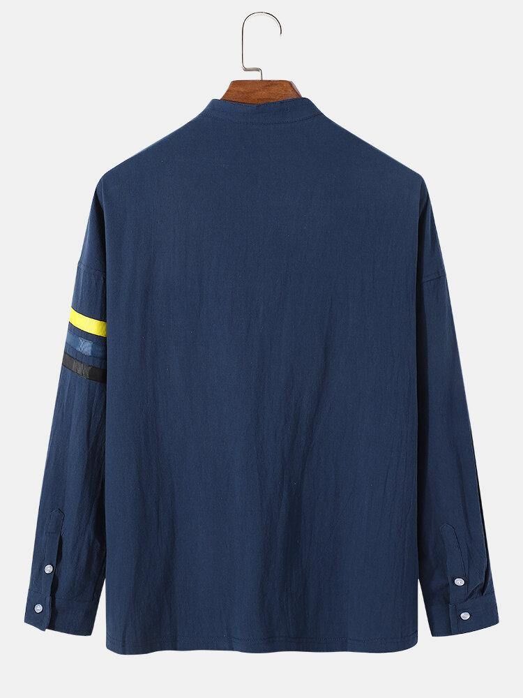 Fnuuy-Mønster Og Slogantbroderi Sidestriper Preppy Henley-Skjorte For Menn