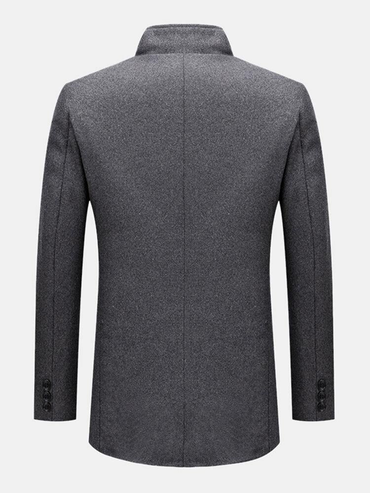 Herre Business Single-Breasted Ensfarget Trenchcoats I Ullstoff