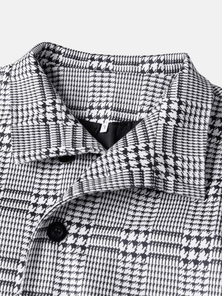 Houndstooth Jakkeslag For Menn Med Enspent Mellomlange Trenchcoats